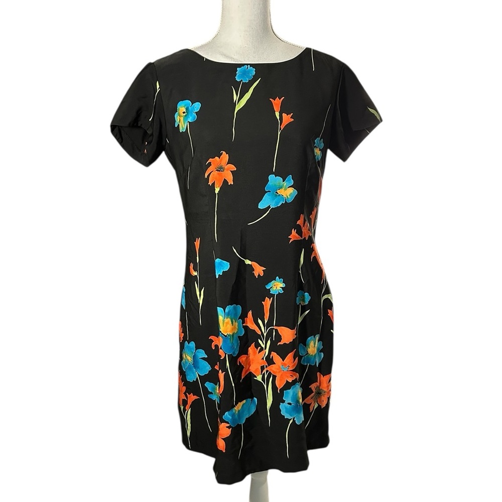 Rabbit Rabbit Rabbit Black Dress with Blue and Orange Floral